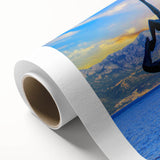 Art deco poster of a Montenegro landscape in muted earth tones on rolled canvas, ideal for nursery wall art.