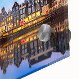Acrylic print of Amsterdam scenery in abstract mid-century modern style, ideal for dining room art.