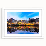 Textured abstract art print of Amsterdam scenery in muted earth tones on a framed canvas, suitable for bedroom decor.