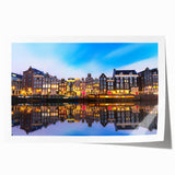 Rolled print of Amsterdam scenery with floral accents in muted earth tones, ideal for art wall dining room.