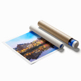 Extra large rolled print of Amsterdam scenery with vibrant floral accents, ideal for classy bathroom wall art.