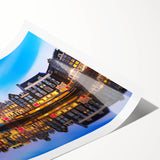 Extra large wall art featuring line art flowers and Amsterdam scenery in black and white on a rolled print.