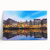 Black and white large art print of Amsterdam's canals on stretched canvas, ideal for kitchen wall art.