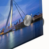 Large abstract wall art depicting a mid-century modernist European scenery in muted earth tones, printed on acrylic glass.