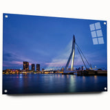 Acrylic print of a European scenery in muted green and blue tones, suitable for dining room decor.