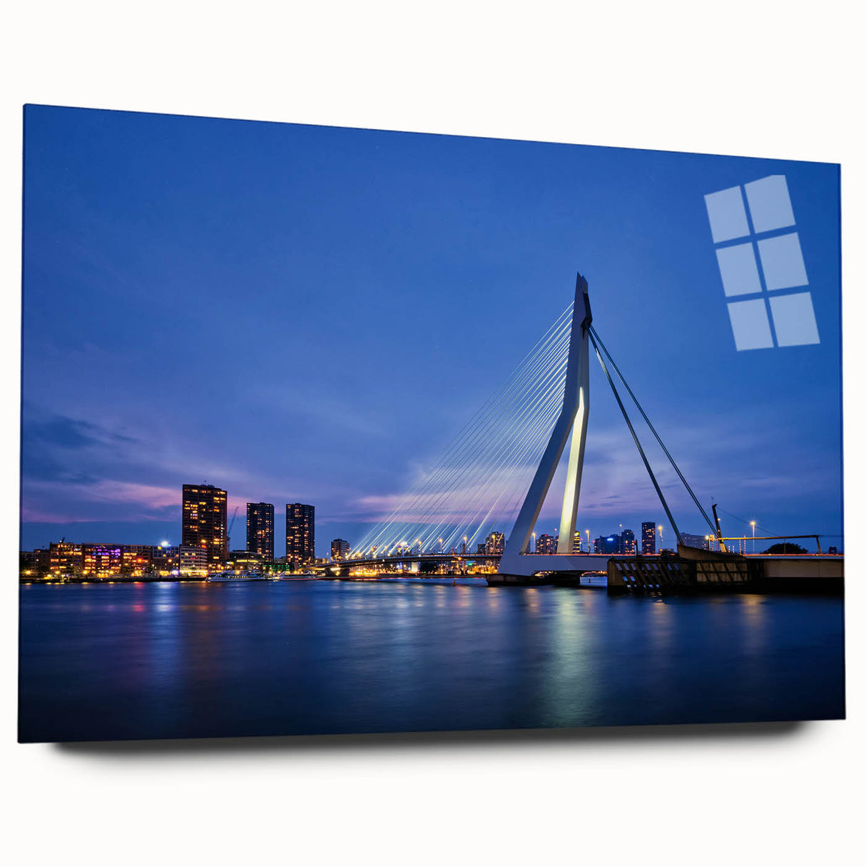 Acrylic print of a European landscape in muted green and blue tones, ideal for bedroom or dining room art.