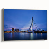 Landscape art painting of a European scenery on a silver-framed canvas, featuring vibrant colors with black accents.