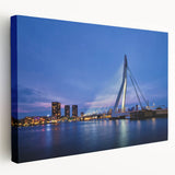 Large art of a European scenery in muted green and blue tones on stretched canvas, ideal for kitchen wall art.