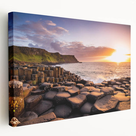 Scenic Northern Ireland landscape on large stretched canvas, featuring green fields and a cloudy sky.
