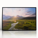 Large abstract wall art depicting a Norwegian landscape in muted earth tones on a framed acrylic.