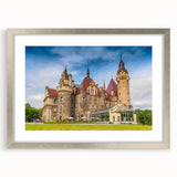 Extra large abstract art print of a textured European scenery in muted earth tones, framed in silver.