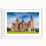 Textured abstract art print depicting a European scenery in muted earth tones on a white framed mat.