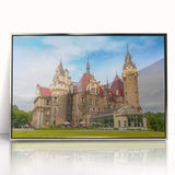 Large art print of a European scenery in Poland, rendered in mid-century modernist style on a silver-framed acrylic.