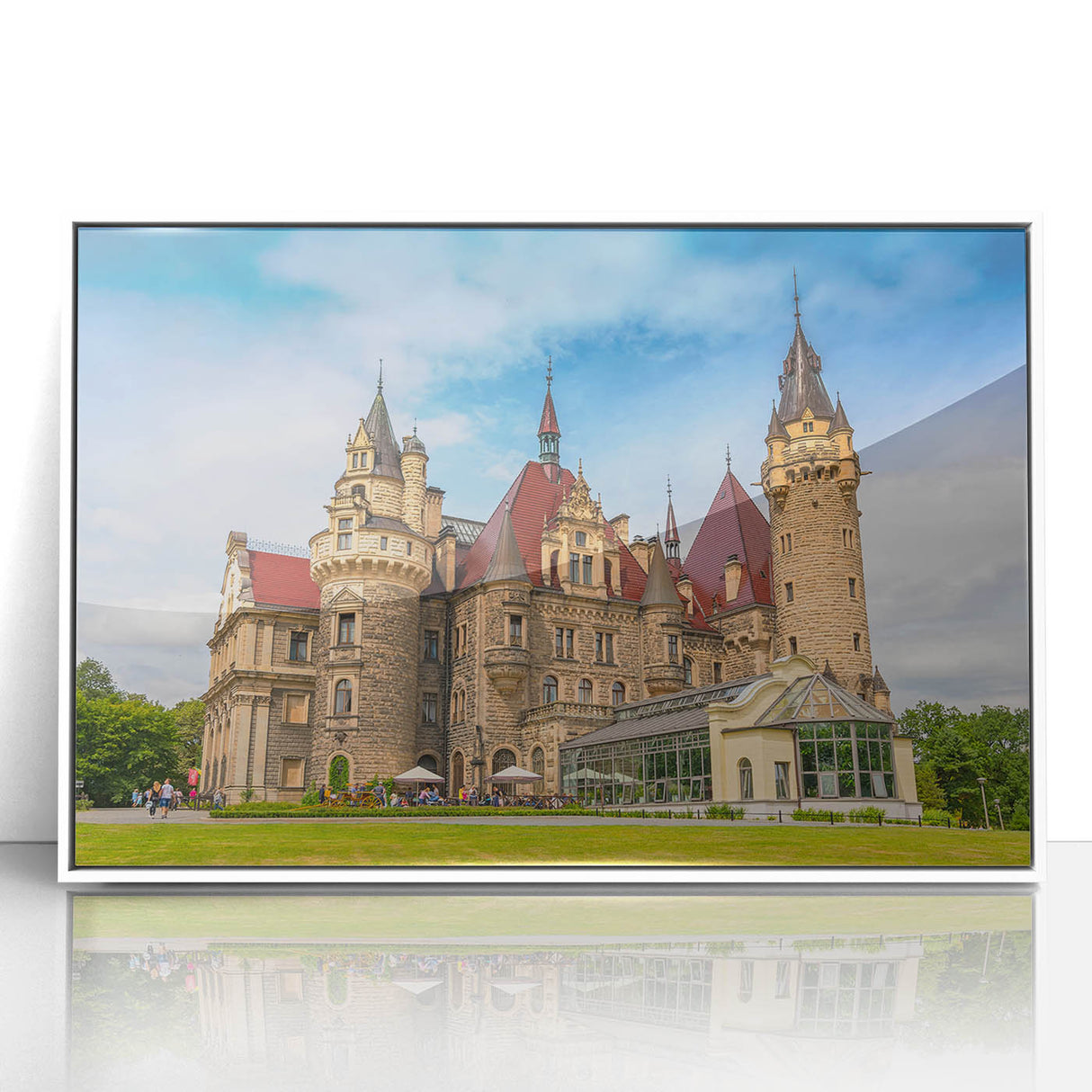 Mid-century modernist art depicting a European Polish landscape in muted earth tones on a framed acrylic panel.