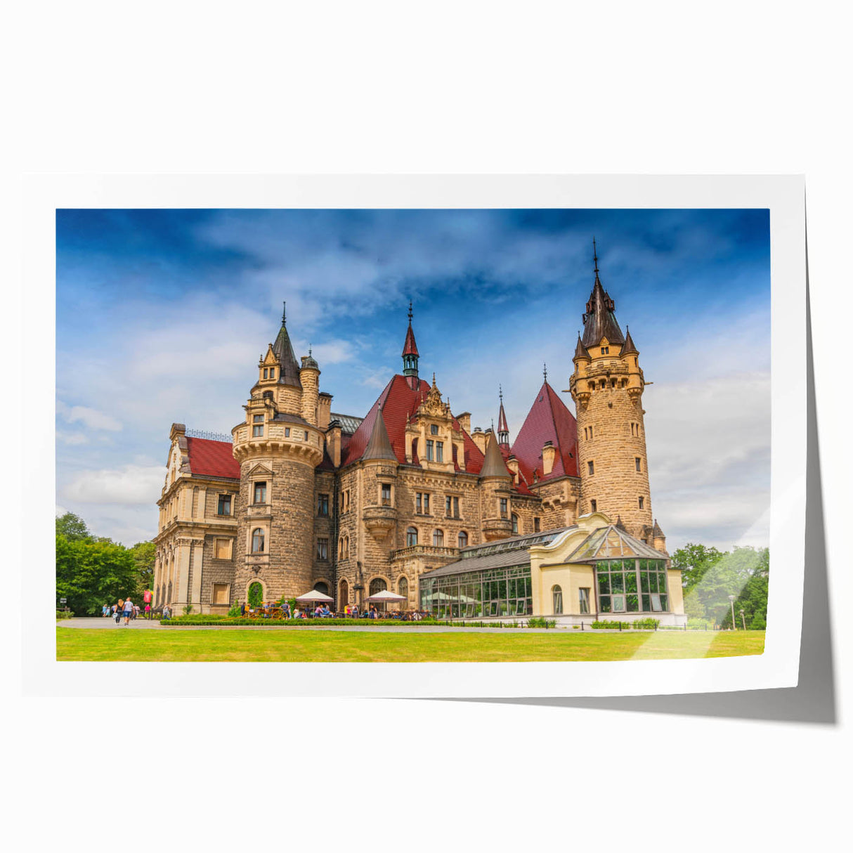 Rolled print of a European scenery with vibrant floral elements, ideal for art wall dining room.