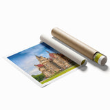 Extra large rolled print of a serene Polish landscape with soft floral elements in pastel shades.