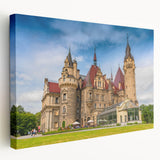 Large stretched canvas featuring a scenic European landscape in muted earth tones, ideal for kitchen wall art.