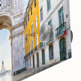 Large abstract wall art featuring Lisbon scenery in muted earth tones on acrylic glass, ideal for dining room ambiance.