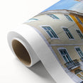 Art deco poster of Lisbon scenery in pastel shades on rolled canvas, ideal for nursery wall art or dining room decor.