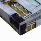 Black and white landscape art painting of Lisbon on stretched canvas, ideal for bedroom wall decor.