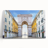 Black and white large art print of Lisbon scenery on stretched canvas, ideal for kitchen wall art.