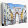 Large canvas print of Lisbon scenery in muted earth tones, ideal for kitchen wall art.