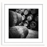 Textured abstract art print of Porto, Portugal skyline in muted earth tones on a framed white mat.