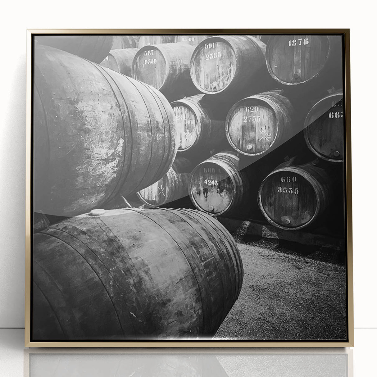 Acrylic print of Porto, Portugal with gold frame, featuring art deco style, ideal for modern art wall decor.