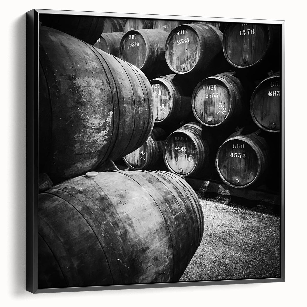 Black and white landscape art painting of Porto, Portugal on framed canvas, ideal for bedroom wall decor.