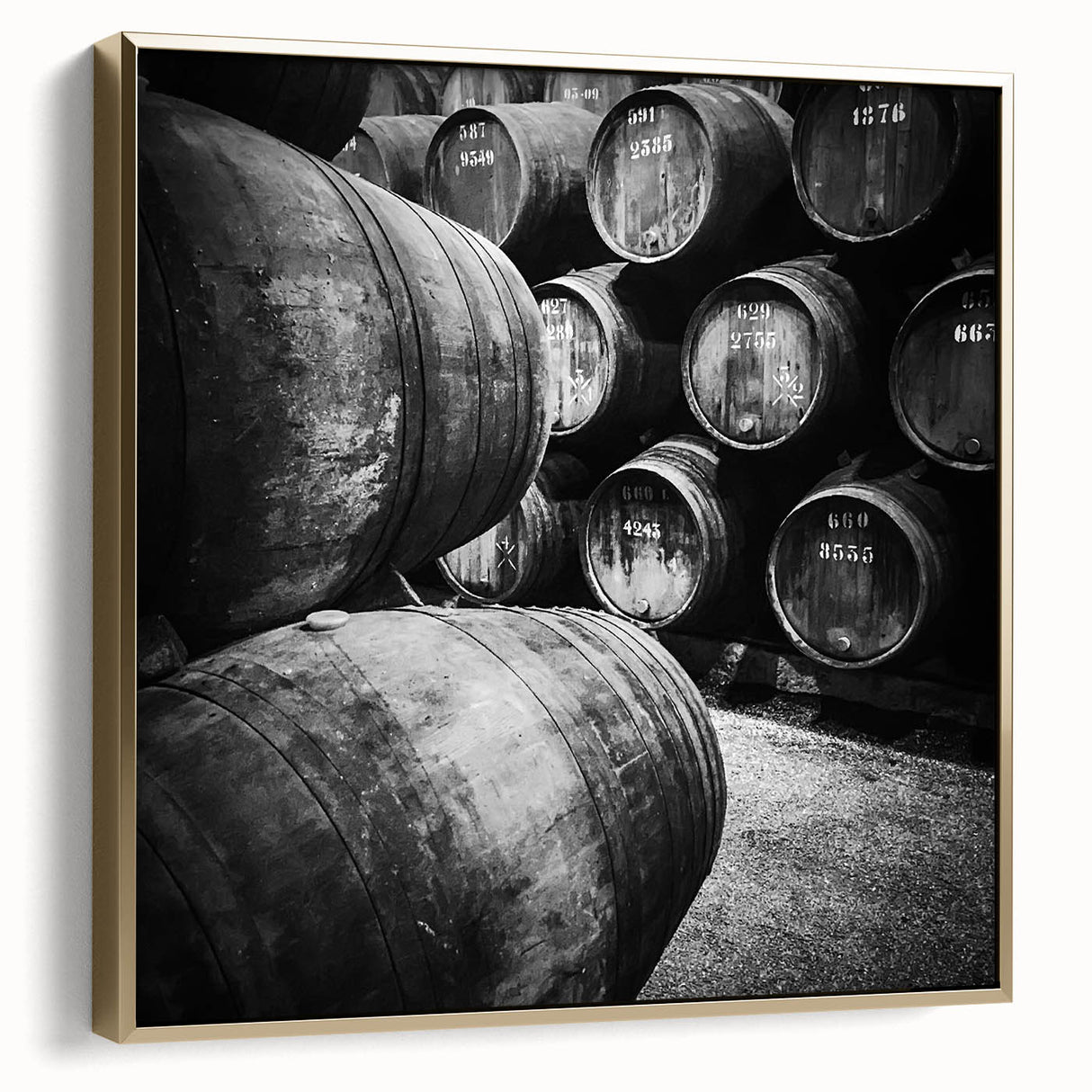 Framed canvas of Porto landscape in silver and gold tones, ideal for bedroom wall art.