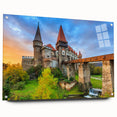 Acrylic glass print of a scenic Romanian landscape in muted earth tones, ideal for dining room decor.
