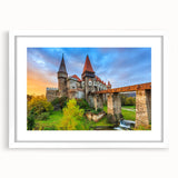 Textured abstract art print depicting a Romanian landscape in muted earth tones, framed with a white mat.