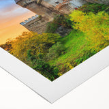 Art deco poster featuring a Romanian landscape in muted earth tones on a rolled canvas, suitable for dining room decor.