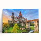 Large black and white photo of a European village on stretched canvas, suitable for kitchen wall art.