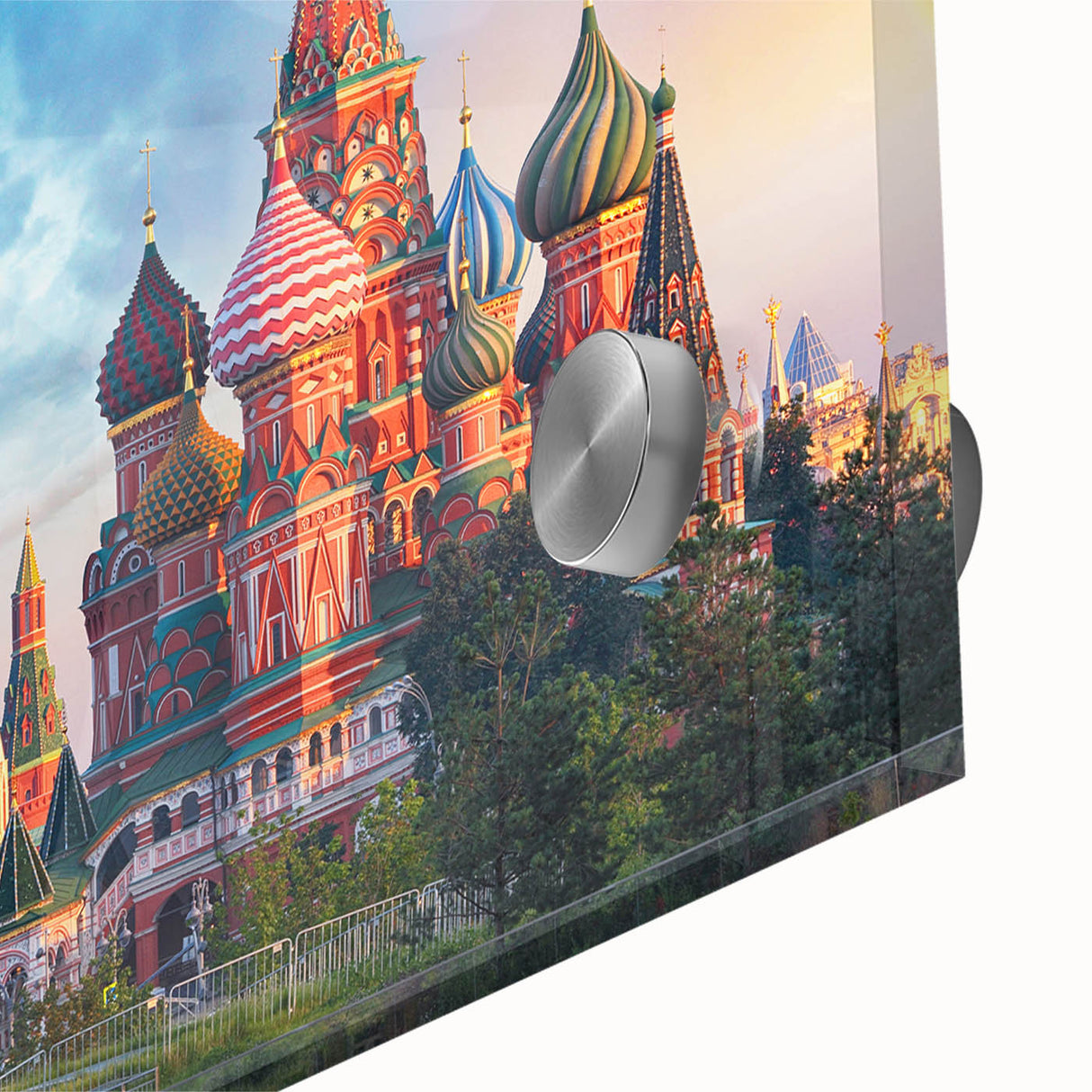 Large abstract depiction of Moscow on acrylic glass in muted earth tones, ideal for dining room art.