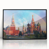 Large abstract wall art depicting Moscow with muted tones on framed acrylic, ideal for modern living room decor.