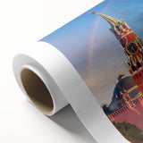 Art Deco poster of Moscow skyline in pastel shades on rolled canvas, suitable for nursery wall art or dining room.