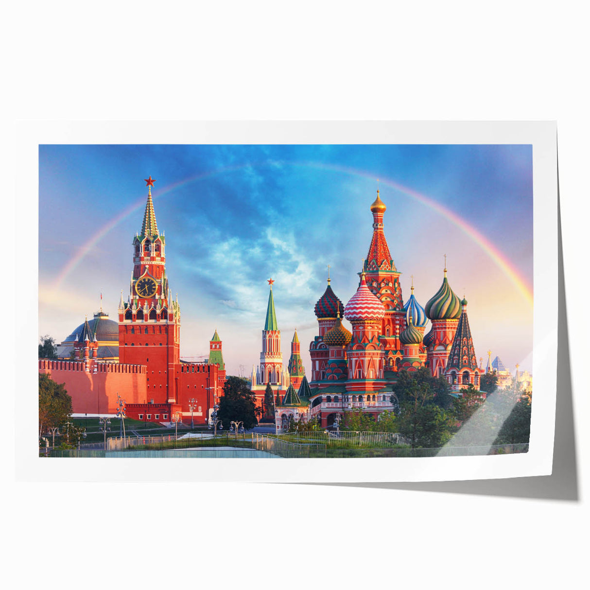 Rolled print of Moscow scenery with floral designs in muted earth tones, ideal for dining room wall art.
