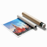 Extra large rolled print of Moscow scenery with muted floral accents.