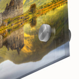 Large abstract wall art depicting a Scottish landscape in muted earth tones on acrylic glass, ideal for dining room decor.