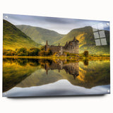 Acrylic print of a Scottish landscape in muted earth tones, ideal for dining room or bedroom decor.