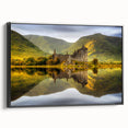 Black and white framed canvas of a vintage Scottish landscape, ideal for bedroom wall art.