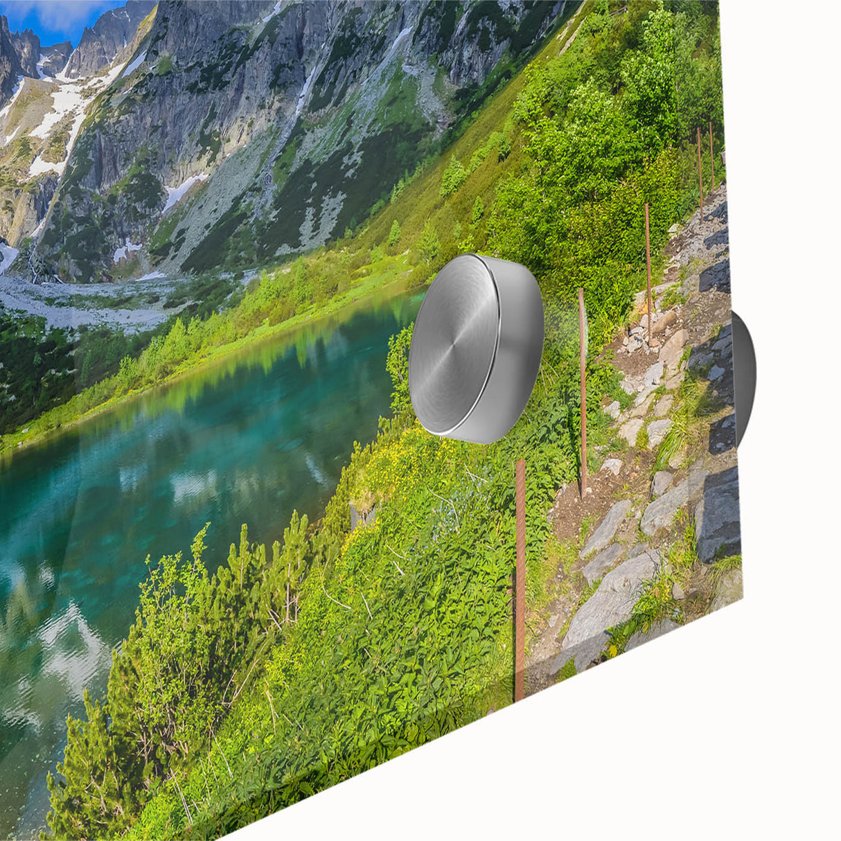 Large abstract wall art of a Slovakian landscape in muted earth tones on acrylic glass, ideal for dining room decor.