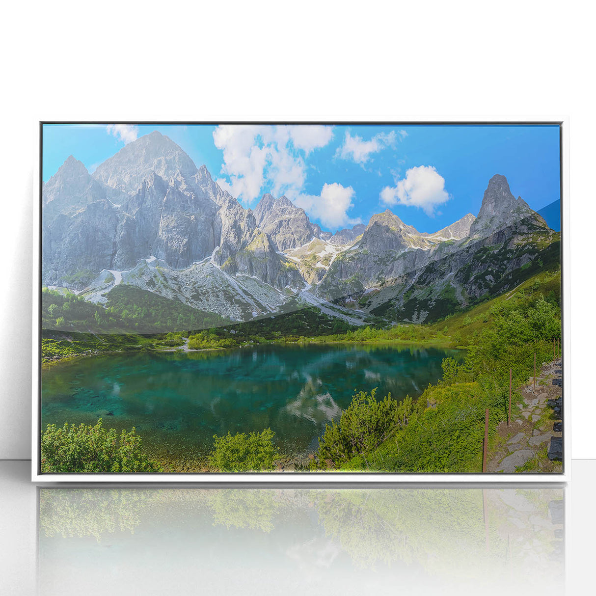 Framed acrylic print of a mid-century modernist Slovakian landscape in muted earth tones, ideal for nursery wall art.