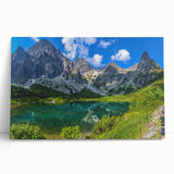 Large black and white stretched canvas of a European cityscape, ideal for kitchen wall art.