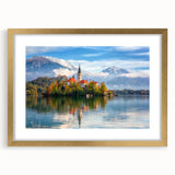 Textured art depicting an abstract European scenery in muted earth tones, framed in gold, ideal for bedroom decor.
