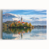 Black and white photograph of a scenic European landscape on large stretched canvas, suitable for kitchen wall art.