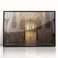 Large abstract wall art of Andalucian scenery in muted earth tones, framed in black acrylic.