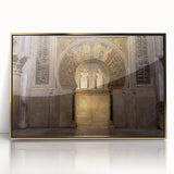 Mid-century modernist art depicting a serene Andalucian landscape in earthy tones, framed acrylic.