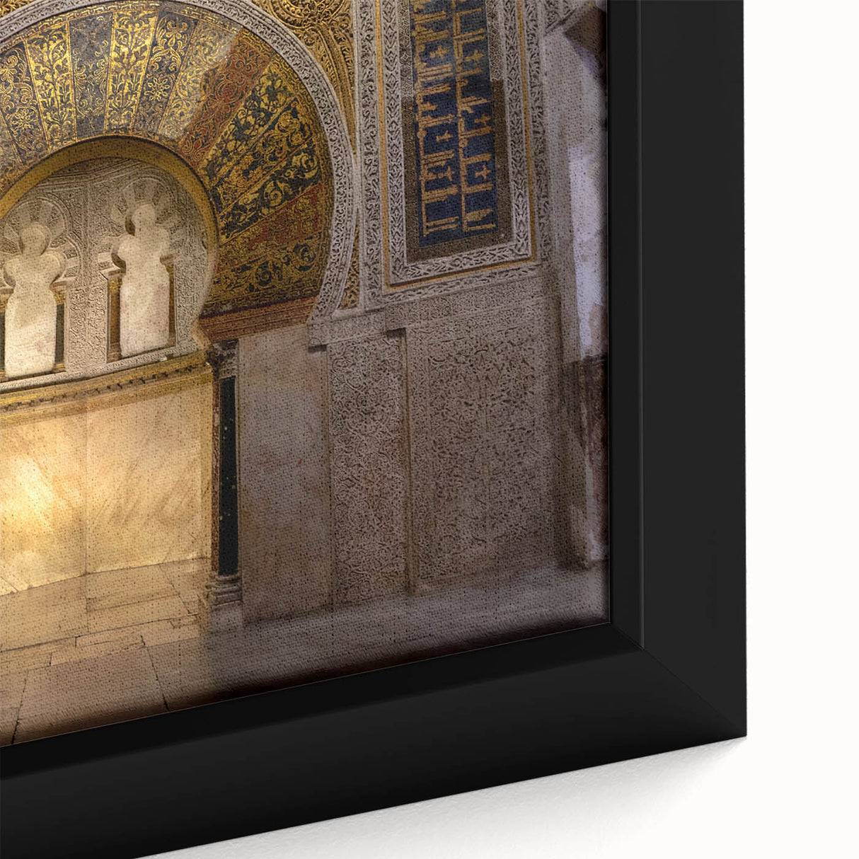 Extra large framed canvas of a textured Andalucian landscape in black with colorful accents, ideal for living room decor.